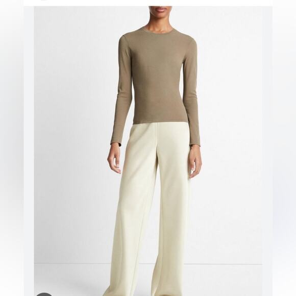 VINCE $325 NWT‎ oak moss Clean-Fit Crew Neck Long Sleeve Knit Top S - Picture 1 of 10